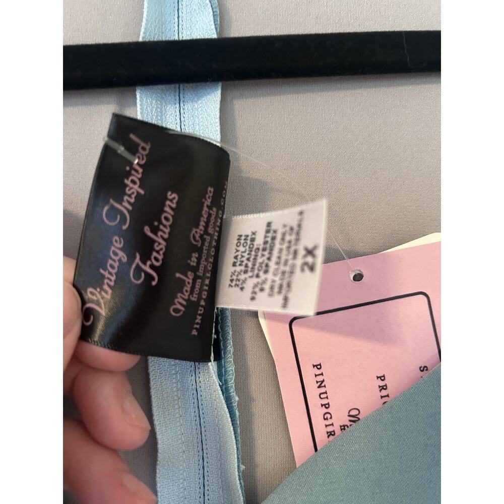 Pinup Couture Priscilla Wiggle Dress 2X NWT Rockabilly Light Blue Plus Size - Picture 7 of 11